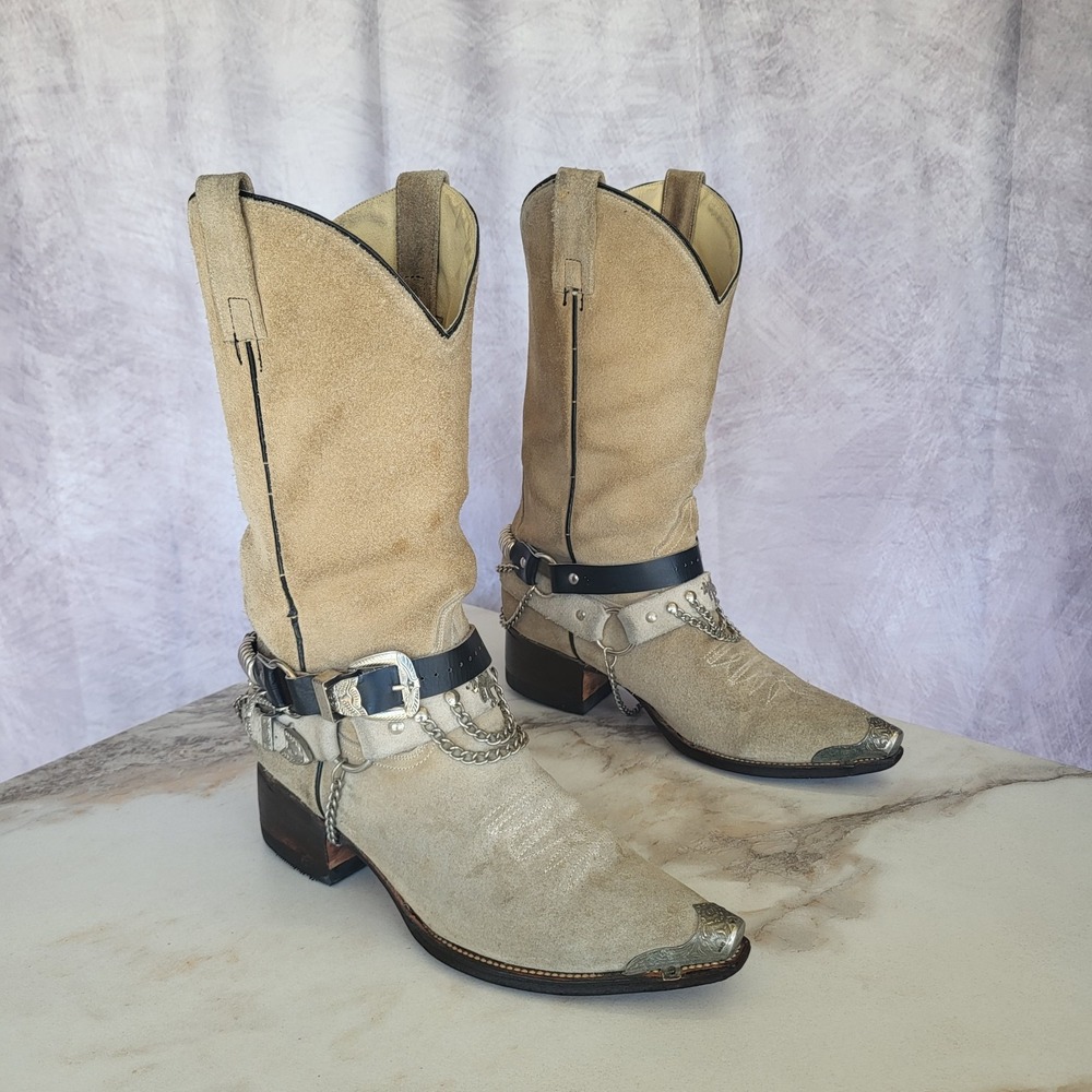 Outlaw Style Fully Suede Size 8.5 Men's Chunky Heel Western Cowboy Boots